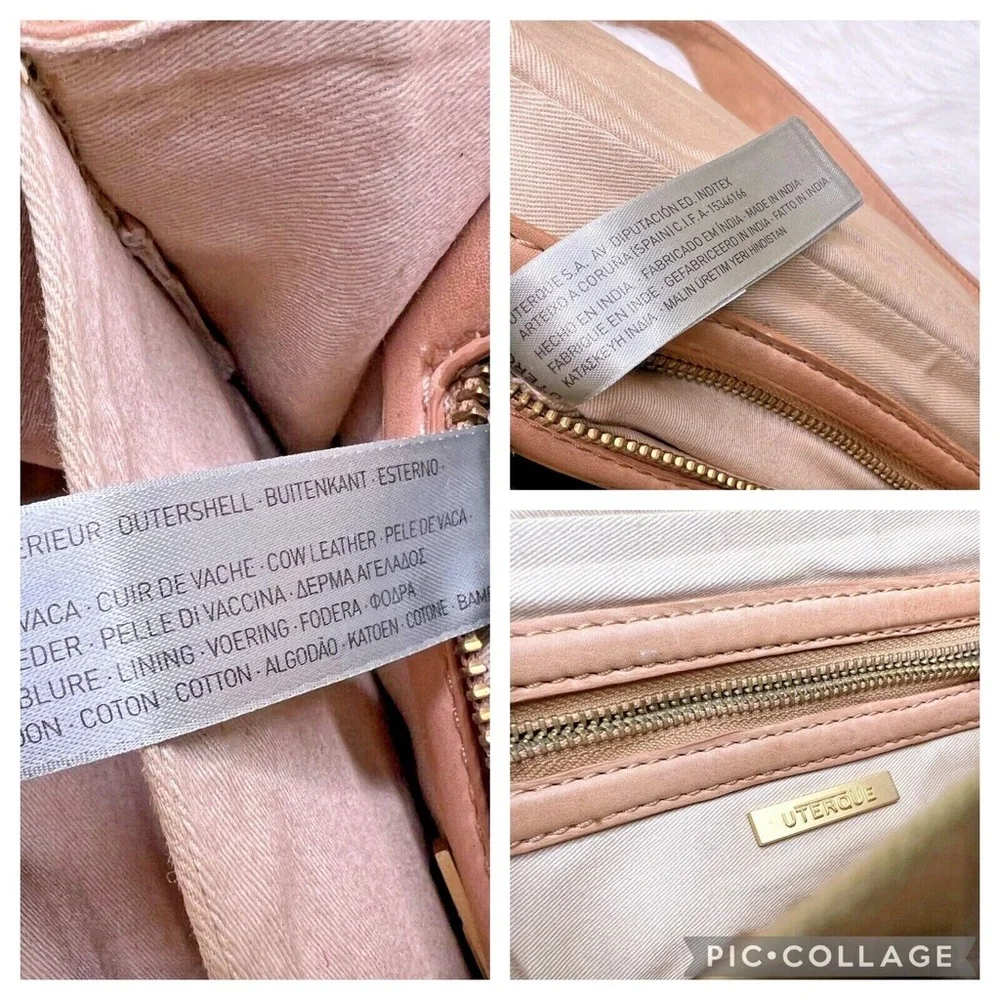 Uterque Natural Tan Brown Leather Front Buckle Small Satchel Purse Shoulder Bag - Picture 11 of 12